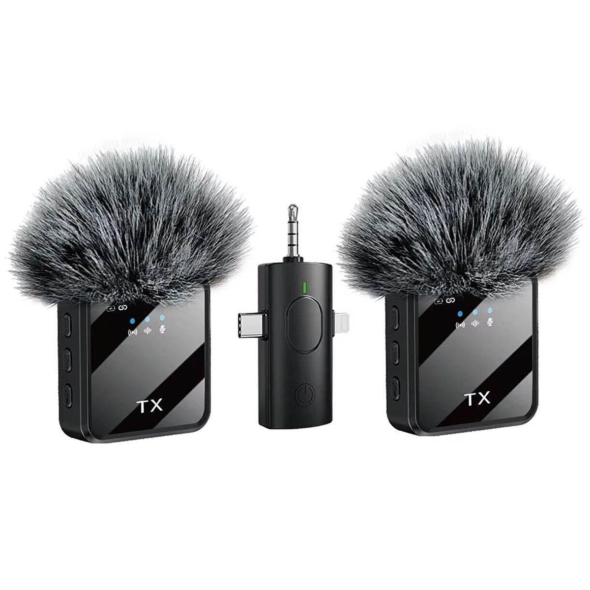 F11-2 kablosuz tx çift yaka mikrofonu | type-c + lightning + 3,5mm jak girişli | 3'ü 1 arada üniversal wireless mikrofon seti