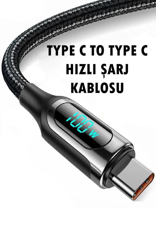 ( 5 adet ) 100W PD hızlı şarj gostergeli Type-C to Type-C şarj kablosu 1m CARBON