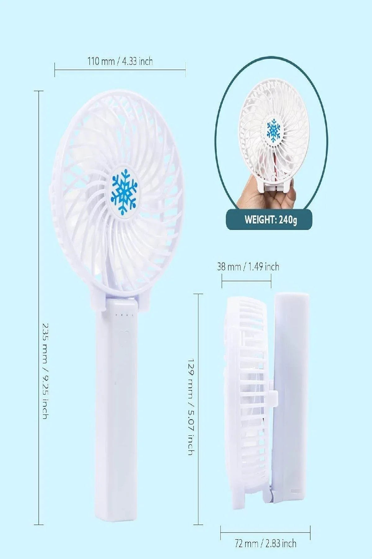 Şarj edilebilir mini el fanı | 3 kademeli hız, katlanabilir tasarım, usb’li taşınabilir fan vantilatör TEKNOİST