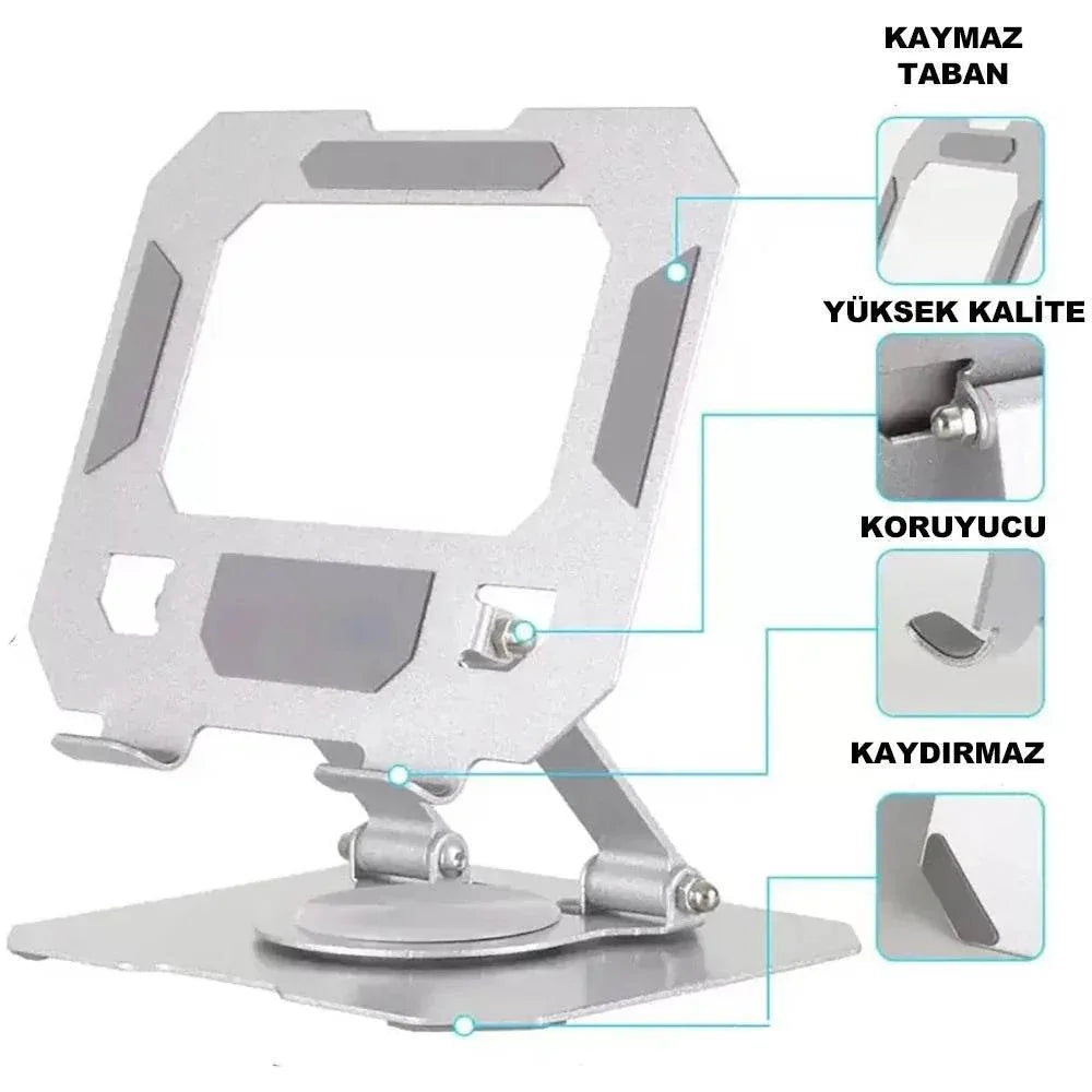 Foldable metal tablet stand | 360° döner, katlanabilir ayarlanabilir tutucu | tüm tablet modelleri ile uyumlu TEKNOİST