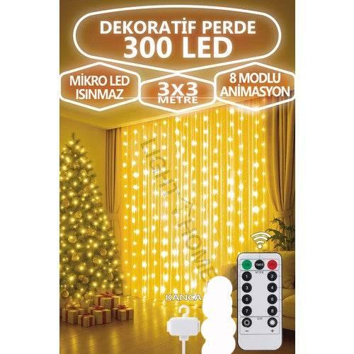3 metre 10*30 ledli perde led kanca asmalı ışık yılbaşı led ışık dekor lambası yılbaşı ağacı ışığı organizasyon led ışık Kumandalı 3 metre*10 şerit (her şerit 3 metre 30 led) PRİZ girişli - G5F