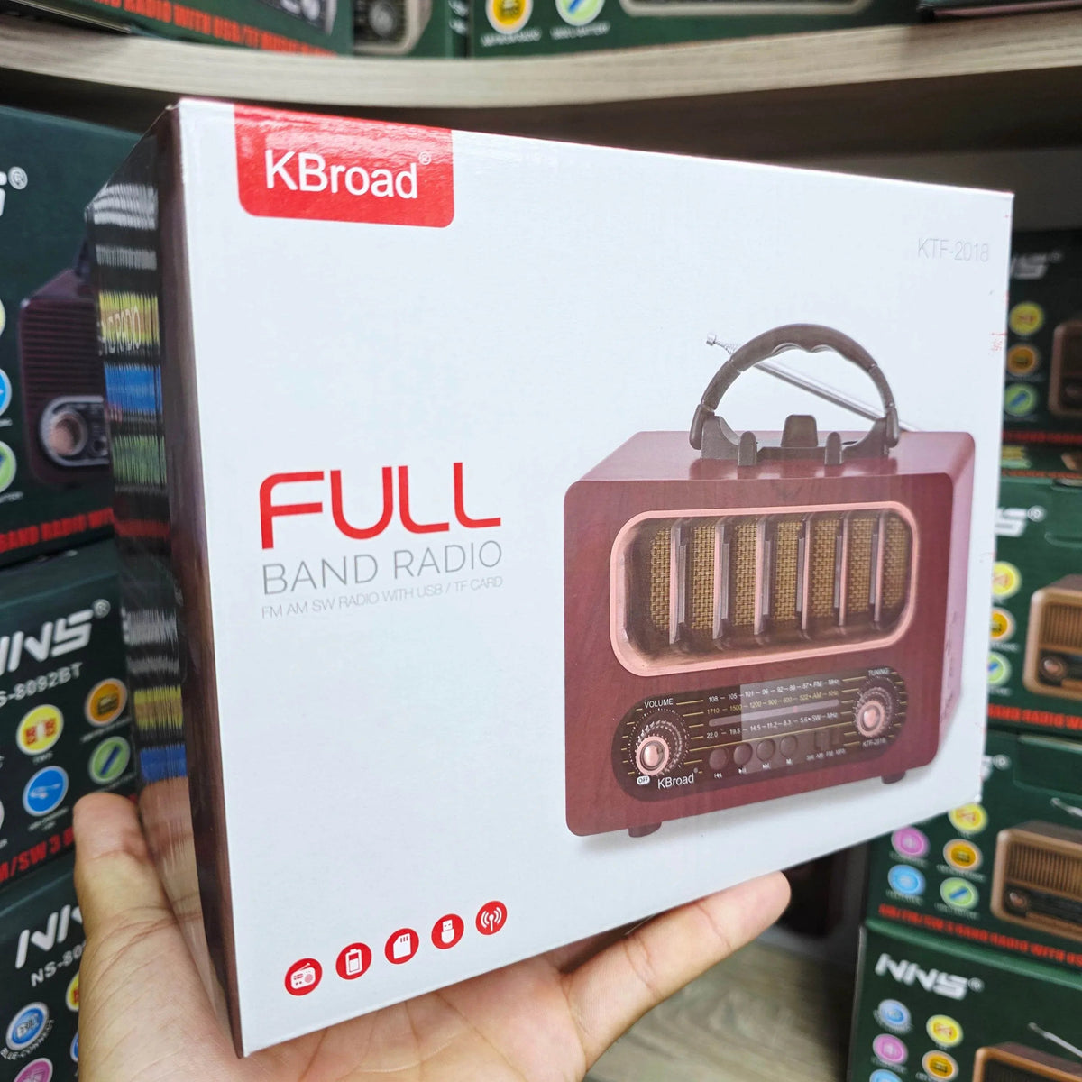 Kbroad full band radyo ahşap tasarım fm/am/sw/usb/tf destekli şarj edilebilir bluetooth hoparlör CARBON