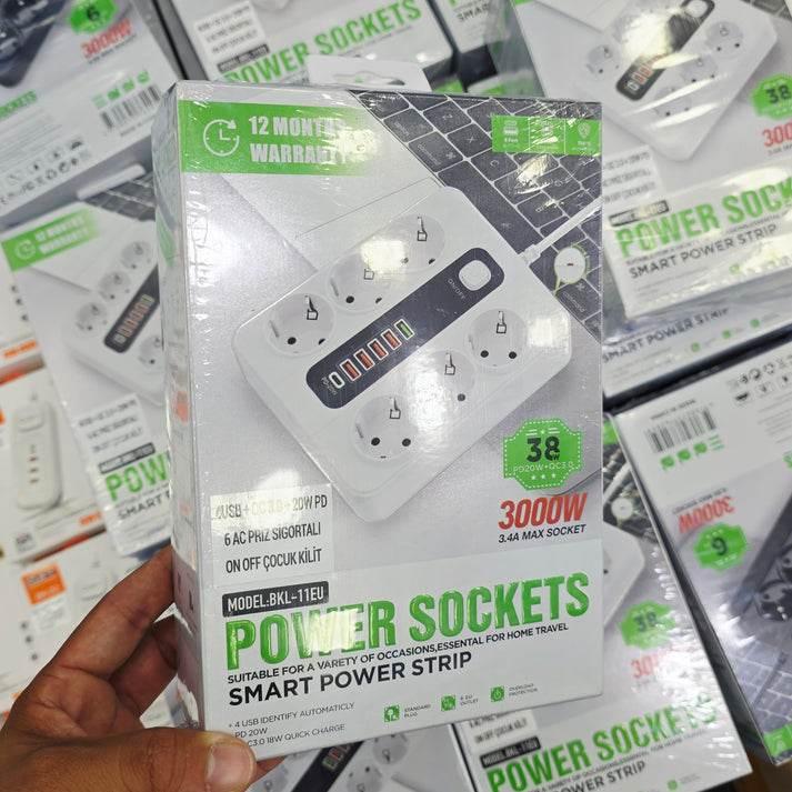 6 prizli 5 usb + 20w pd AC priz sigortalı on off çocuk kilitli dayanıklı 3000W PLON