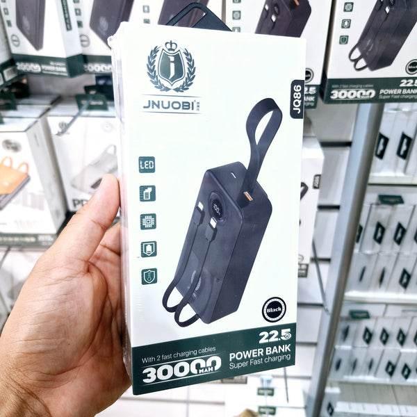 30,000 mah kendisinden lightning typec kablolu hızlı 22,50w destekli led göstergeli typec usb çıkışlı powerbank jq-86 JNUOBİ