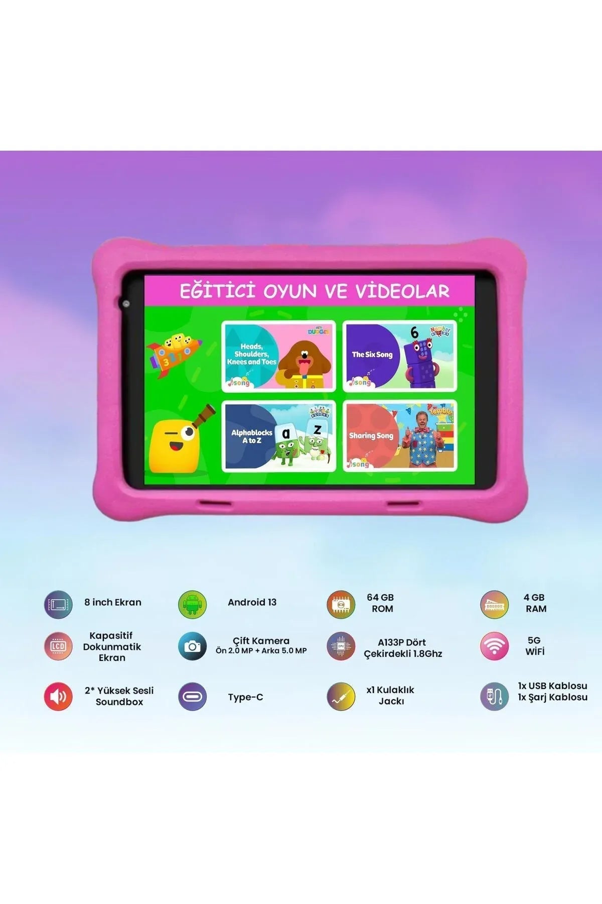 Ccıt 7" kids tablet & kulaklık seti - 4gb ram, 128gb hafıza, android 10, zoom destekli, çocuklara özel eğitim tableti APPEX