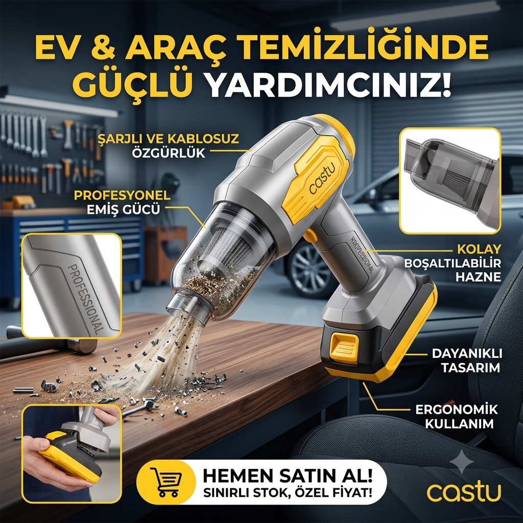 Castu Cs62 Plus Max 20000Pa Yüksek Emişli Kablosuz Şarjlı El Süpürgesi - 48000RPM Motorlu Çok Amaçlı Üfleme ve Şarjlı Süpürge LENSUN