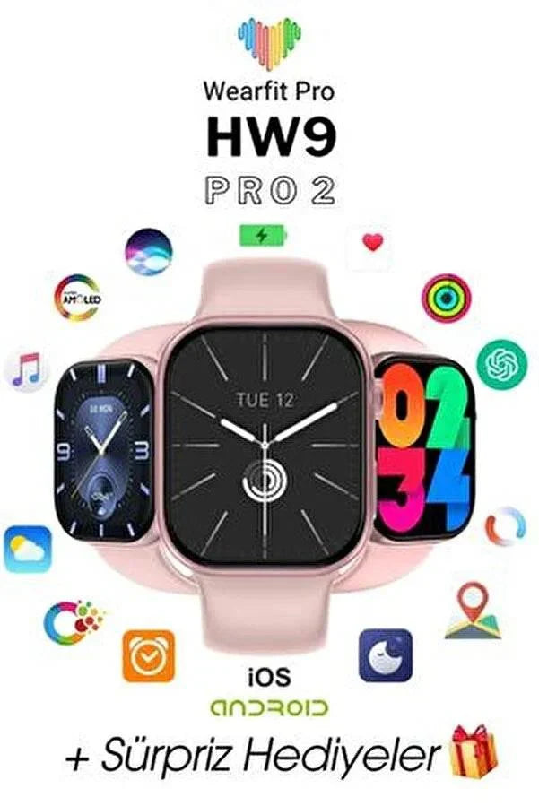 Hw9 pro2 amoled ekranlı 45mm anahtarlık hediyeli ios android uyumlu akıllı saat WEARFİT
