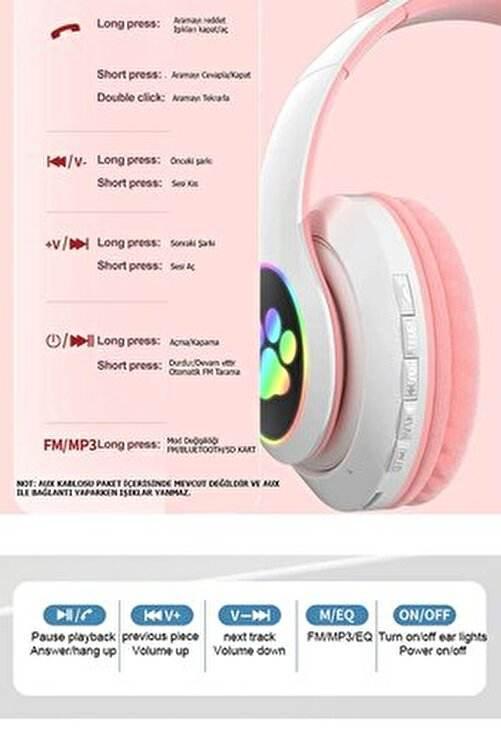 Stn28 kafa üstü led ışıklı hafıza kart destekli kedi bluetooth kulaklık TEKNOİST