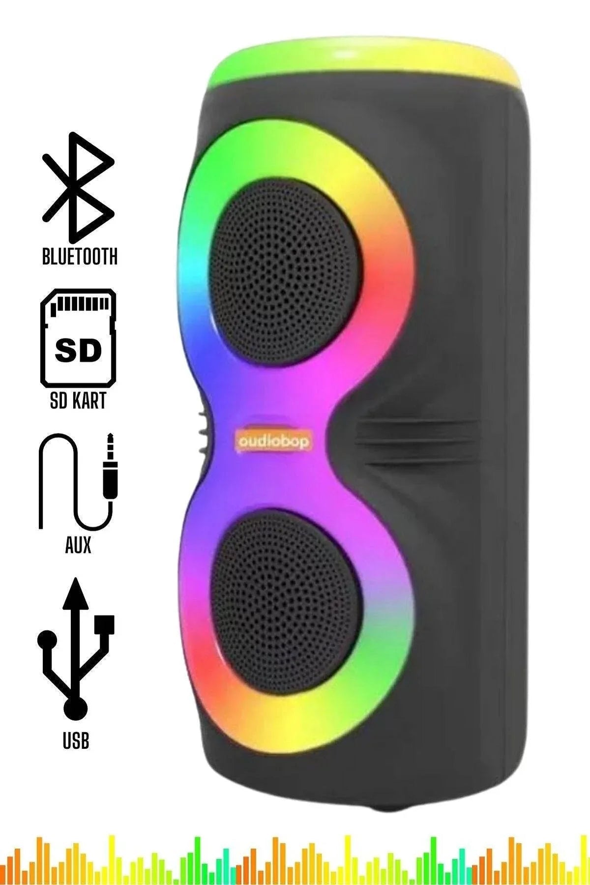 Ms-3637bt ışıklı bluetooth hoparlör – çift 4 inç, mikrofonlu, taşınabilir ROMM