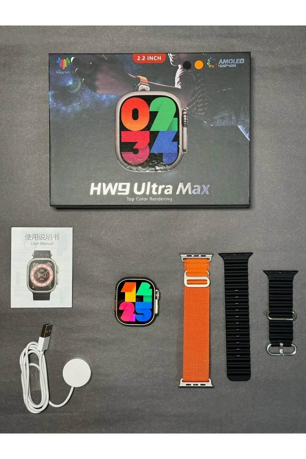 Hw9 ultra2 49mm amoled ekranlı 3 kordonlu ios android uyumlu akıllı saat WEARFİT