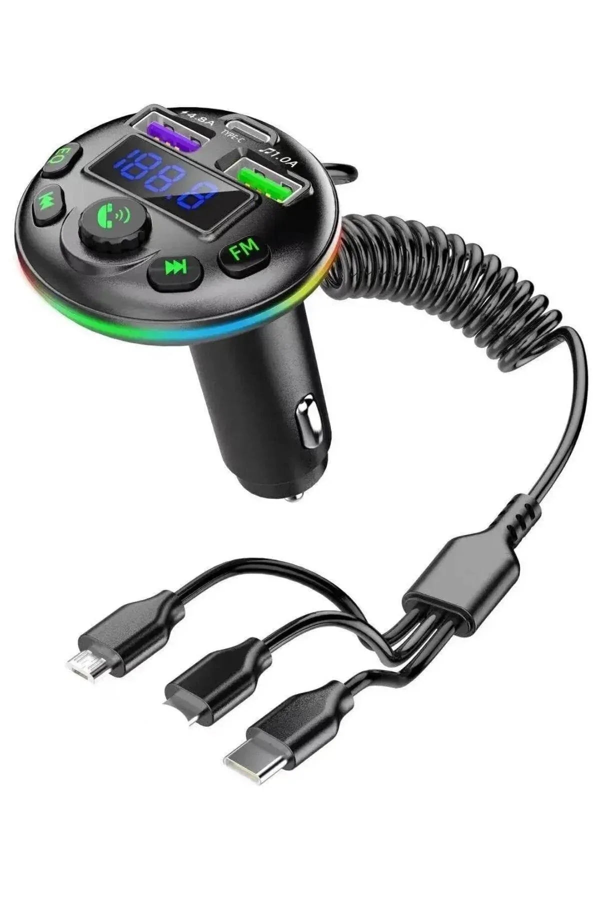 Araç içi bluetooth fm transmitter - micro typec lightning 3ü1 arada - pd 20-36w hızlı şarj, usb müzik çalar, hands-free arama çakmaklık g14 MBX