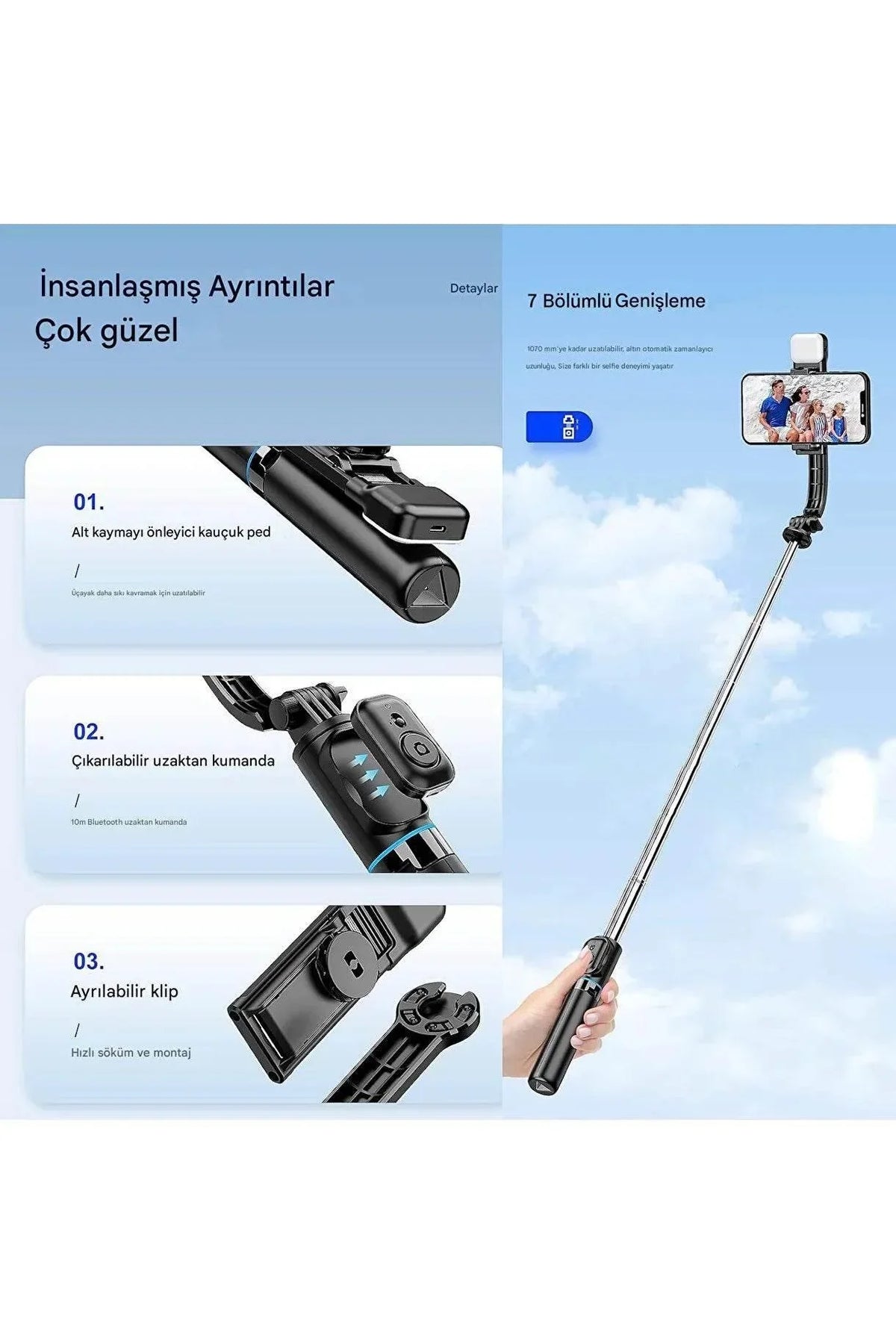C01 bluetooth kumandalı selfie stick tripod | taşınabilir, uzayabilir, ayarlanabilir, katlanabilir telefon tutucu TORİMA