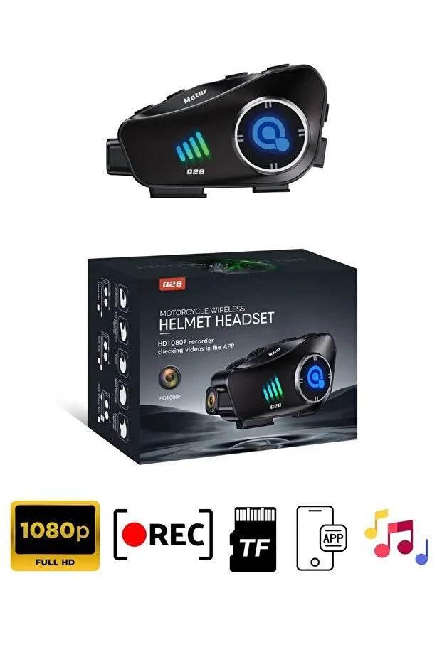 Q28 1080P kameralı Intercom +32GB SD Kartlı Bluetooth Motorsiklet Kask Kulaklığı İnterkom su geçirmez - G6O WEARFİT