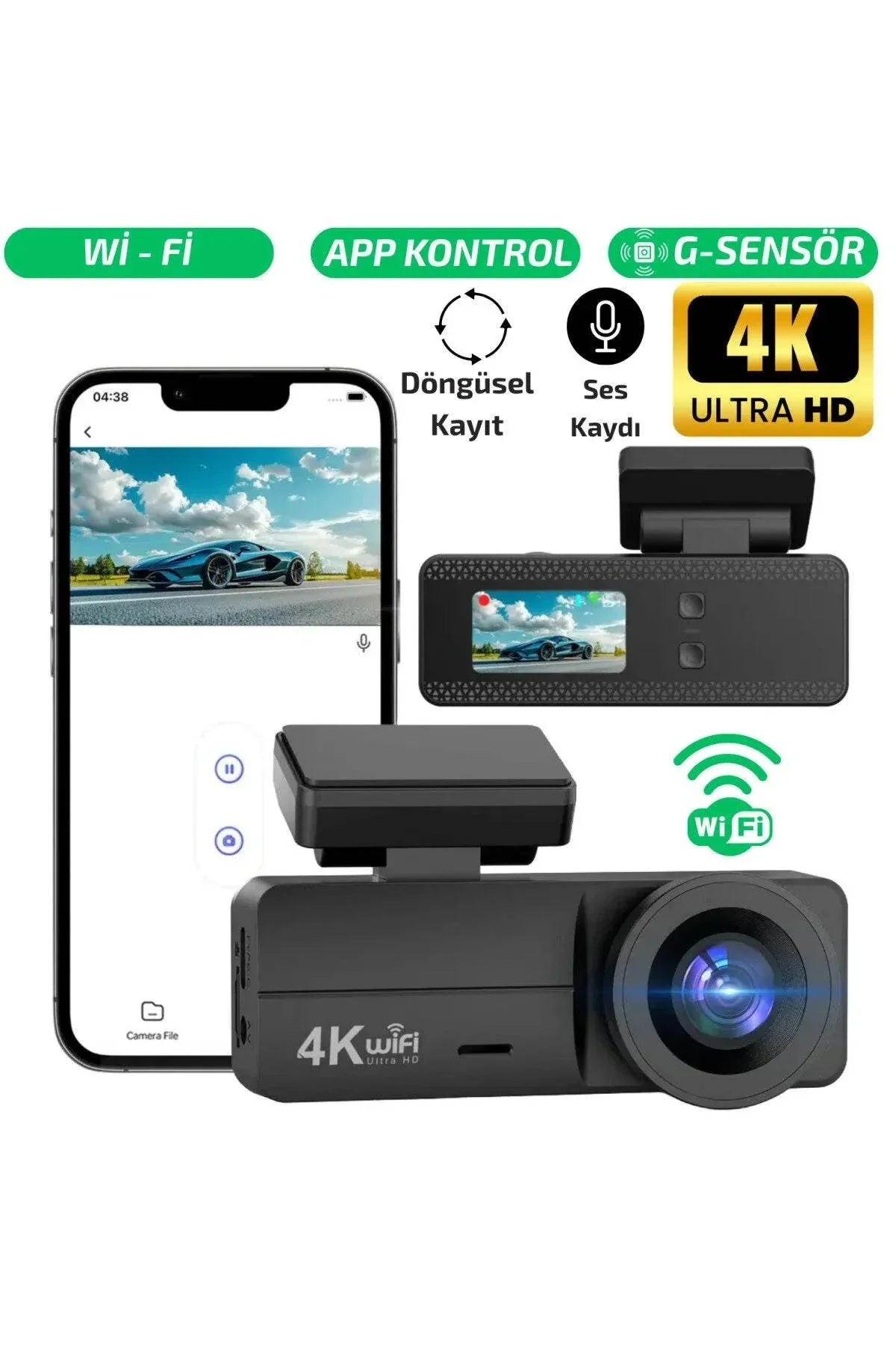 F8 4K Ultra Hd Ekranlı Ön Kamera Video Kaydedici Araç Kamerası Wi-Fi, IR Gece Görüşü, APP Kontrol DashCam WEARFİT