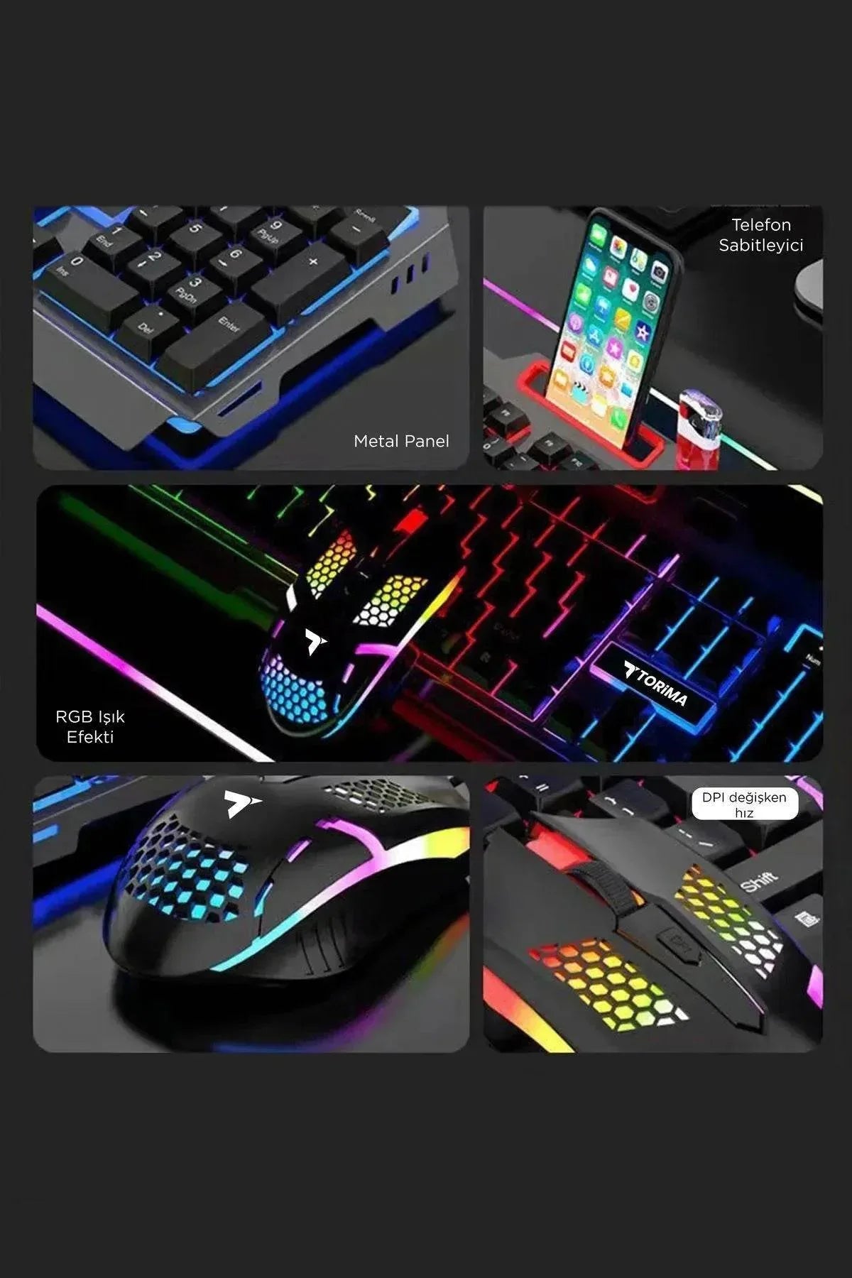 Rgb gaming mouse & keyboard set - renkli led ışıklı oyun seti tmk-06 TORİMA