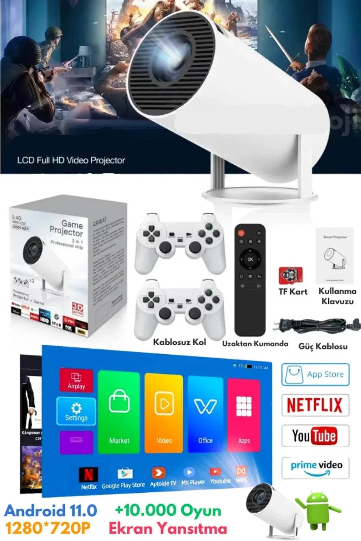 2,4G kablosuz game oyun projeksiyon çift kollu kumandalı youtube netflix destekliultra HD WEARFİT