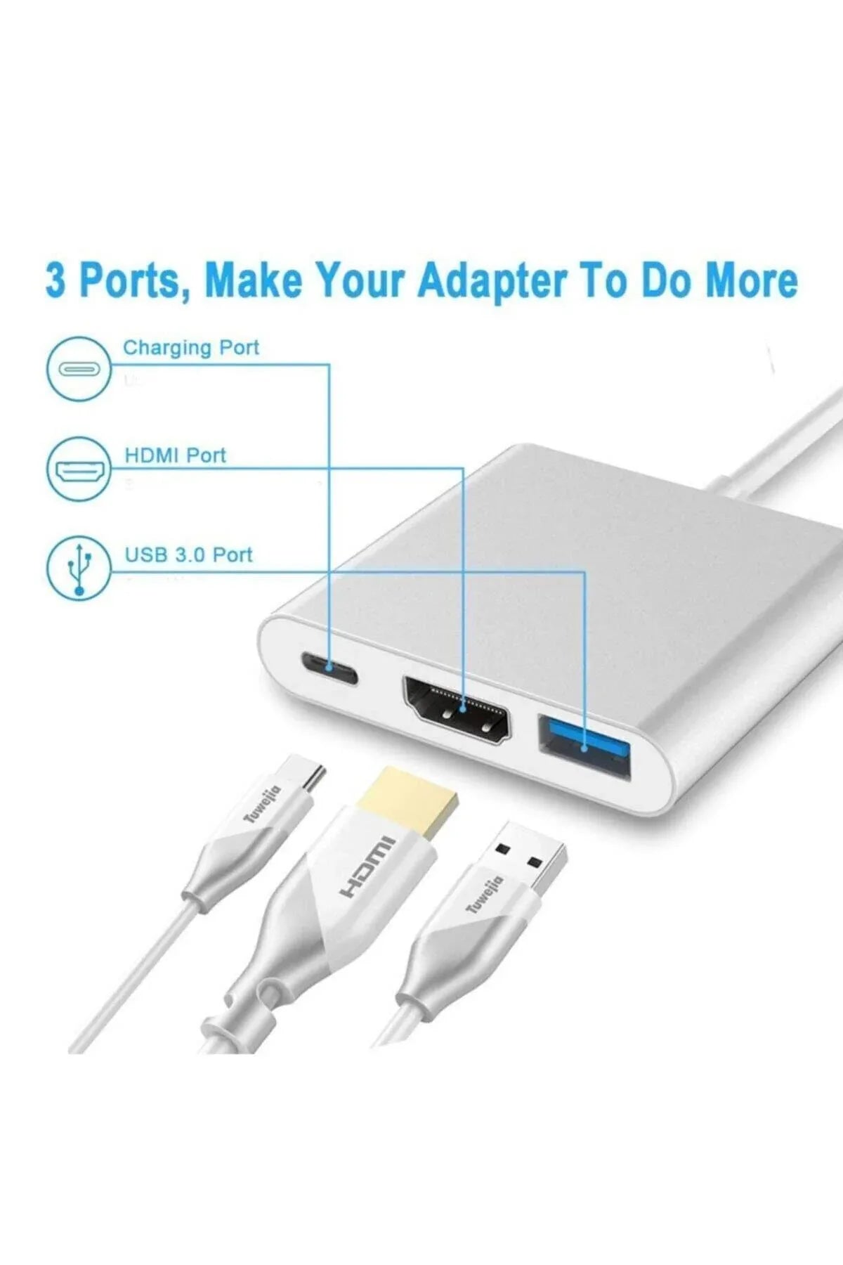 Type-c - hdmı üçü bir arada 4k adaptör kablosu – type-c'den hdmı ve usb'ye dönüştürücü ROMM
