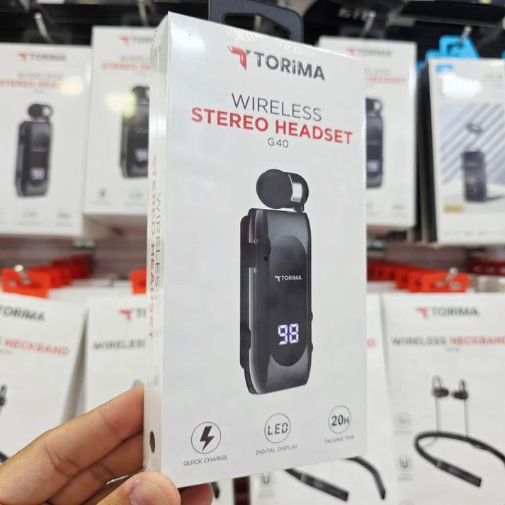Makaralı tek kulaklık mikrofonlu led göstergeli 20saat konuşma süreli stereo bluetooth kulaklık TORİMA