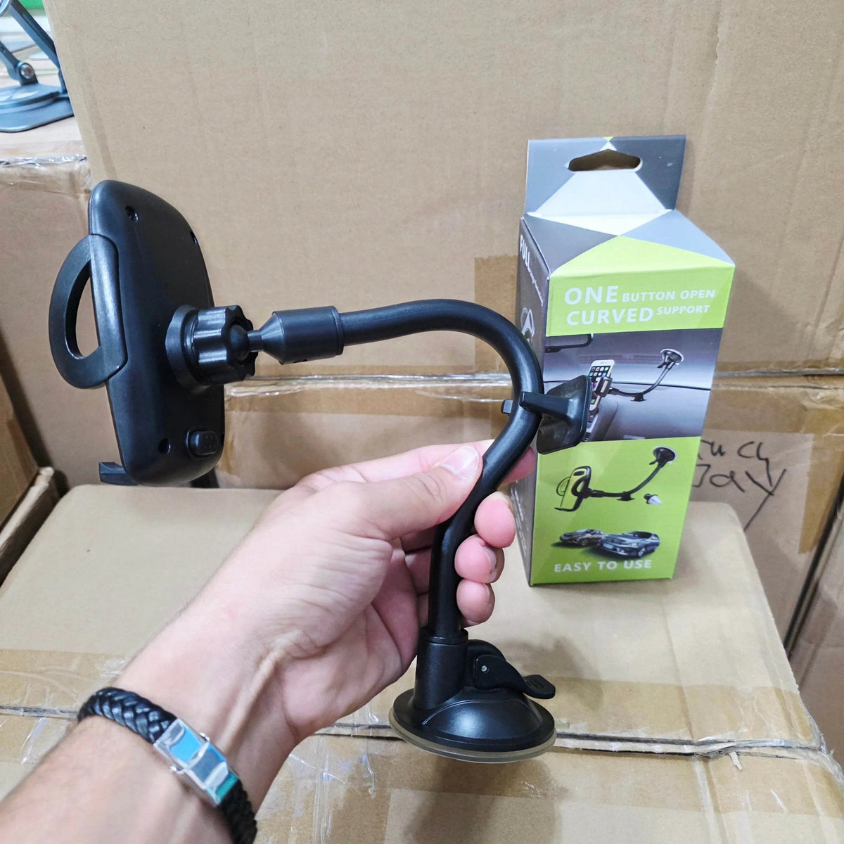 Dirsek destekli uzun yaylı kollu vantuzlu torpido ve cama takılabilir vakumlu 360 derece ayarlanabilir araç içi telefon tutucu AYSAN