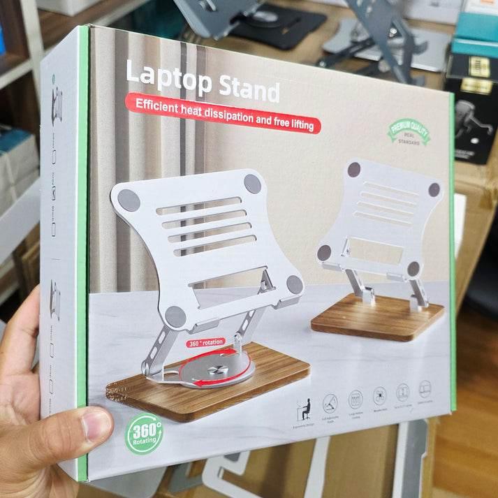 Ahşap tabanlı metal 360 derece döner ayarlanabilir yükseklik laptop ve tablet tutucu masaüstü standı Vip AYSAN