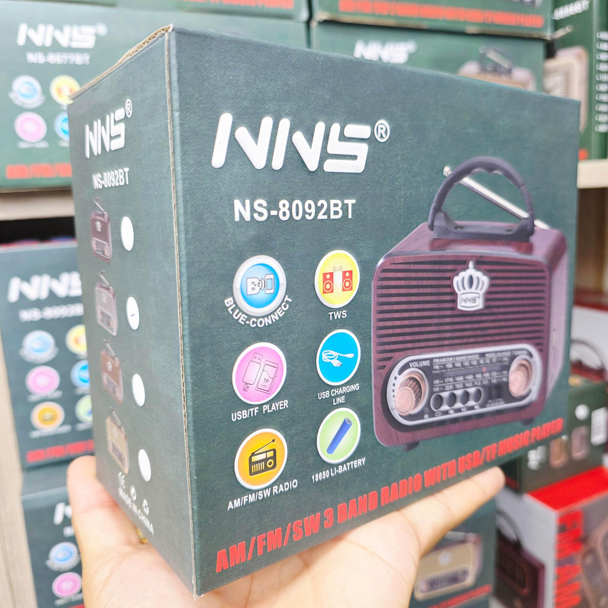 Nns ns-8092BT nostajli radyo retro wirless bluetooth hoparlör tws usb/tf destekli şarj edilebilir 18650 mah hoparlör CARBON