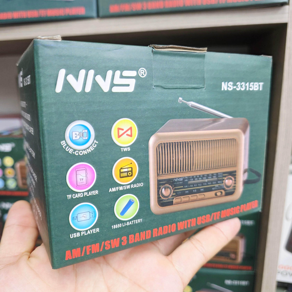 Nns ns-3315bt nostaljik tws tf/am/fm/radyo/usb destekli 18650 mah bluetooth hoparlör CARBON