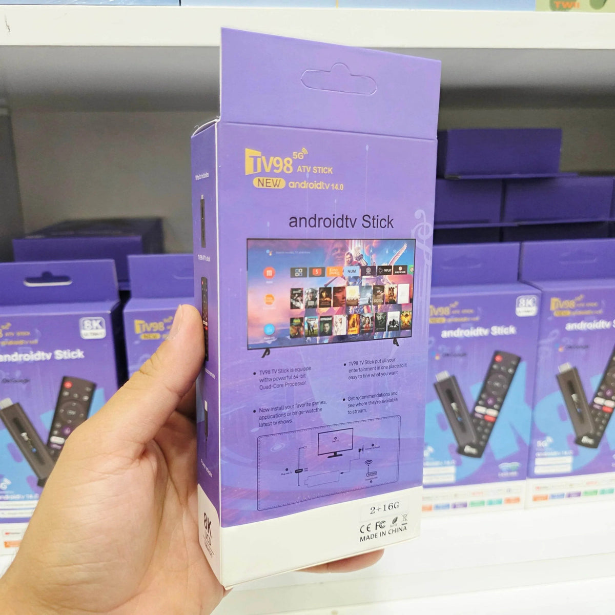 TV98 ATV Stick Mini TV Stick Android 14 H618 Dört Çekirdekli Cortex A53 Desteği 8K Video 2,4G 5G WiFi BT5,0 Sesli Uzaktan Kumanda Akıllı TV Kutusu (2+16GB) TELETEK