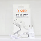 ( 5 adet ) 2.1A Usb çıkışlı ve 1 metre kablo şarj seti MBX