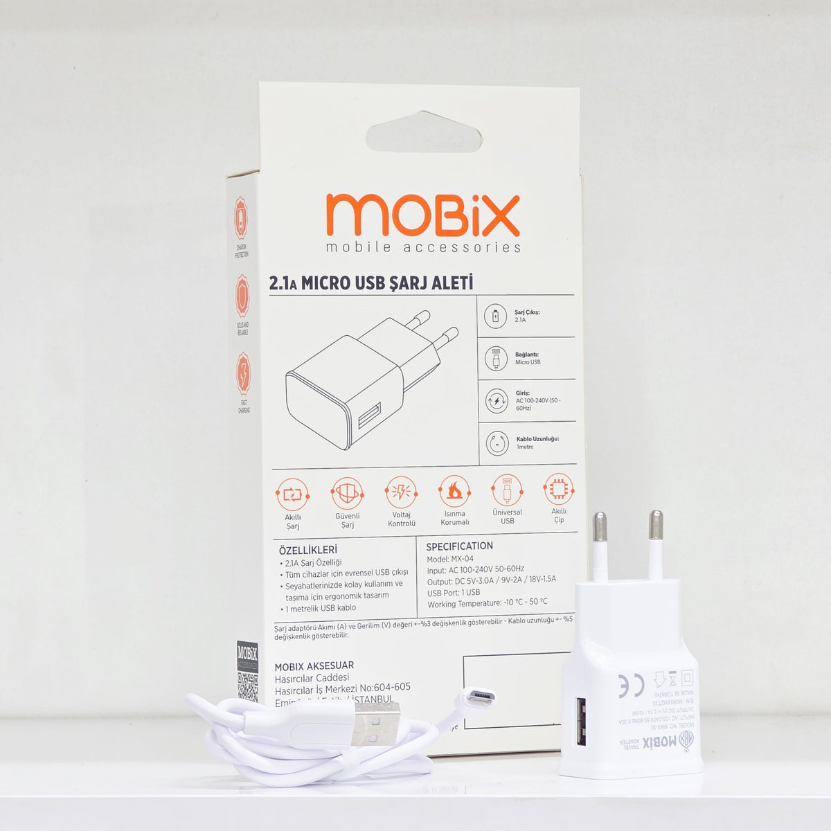 ( 5 adet ) 2.1A Usb çıkışlı ve 1 metre kablo şarj seti MBX
