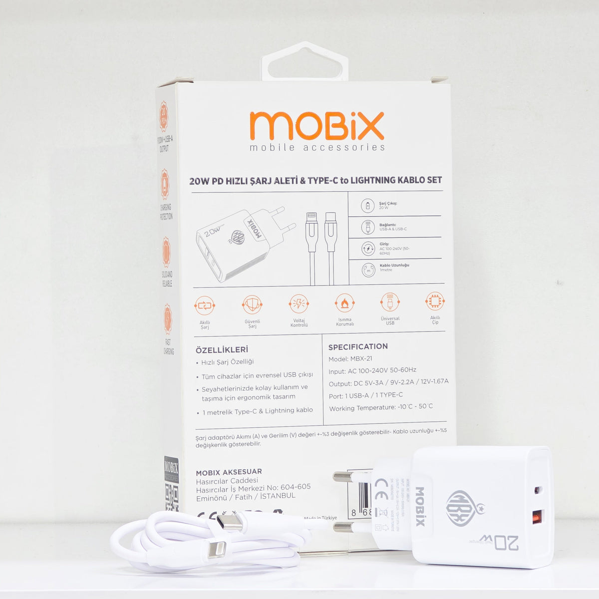 ( 5 adet ) 20W Usb ve TypeC çift çıkışlı şarj başlık ve 1m kablo seti MBX