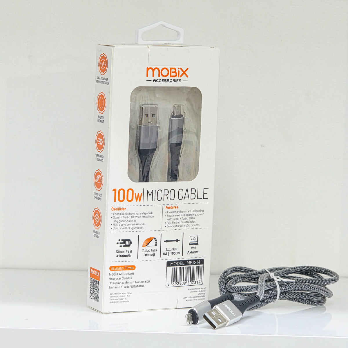( 10 adet ) 100W hızlı şarj ve veri aktarım kablosu 1metre MBX