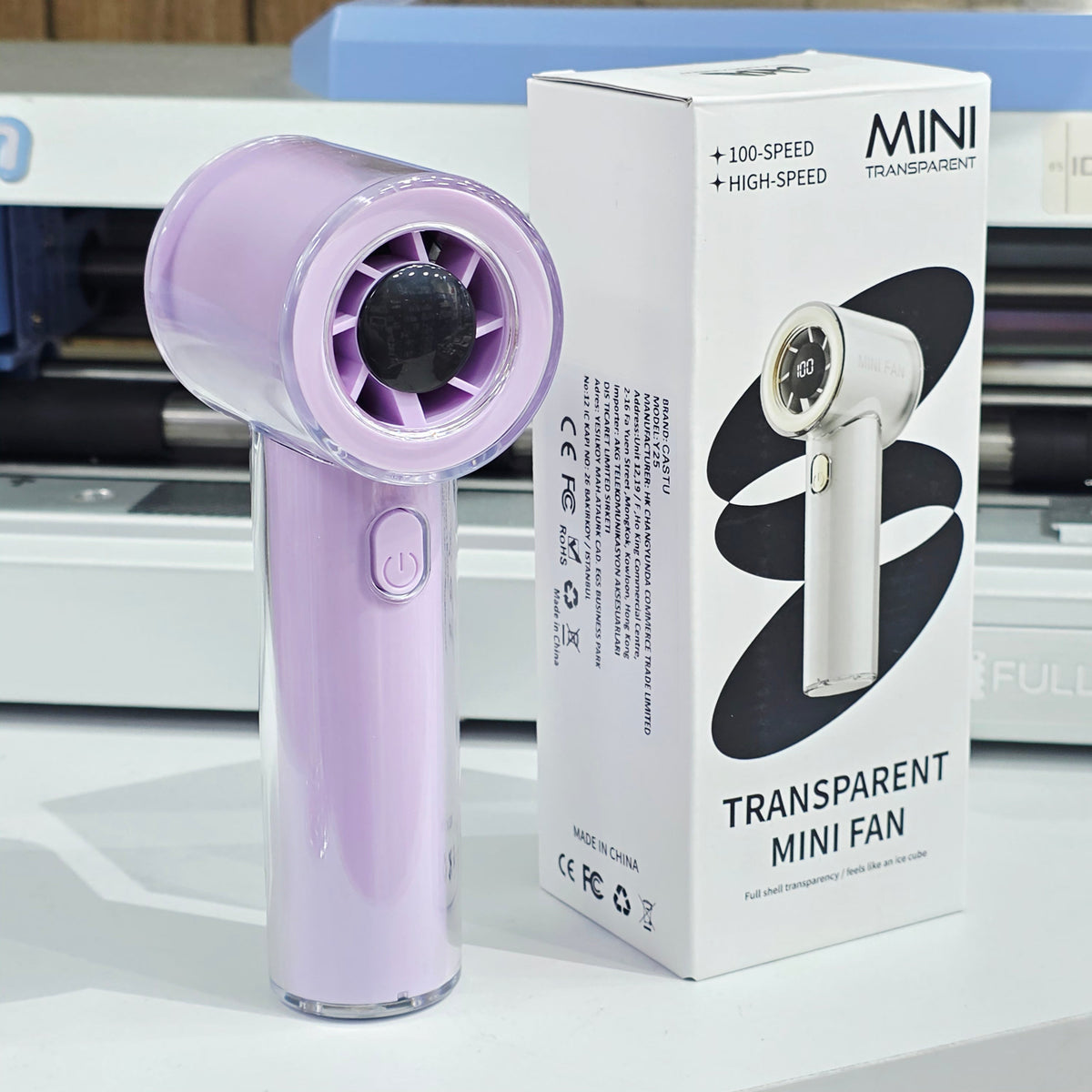 Şeffaf mini el fanı, TypeC şarjlı, 100 hızlı LENSUN