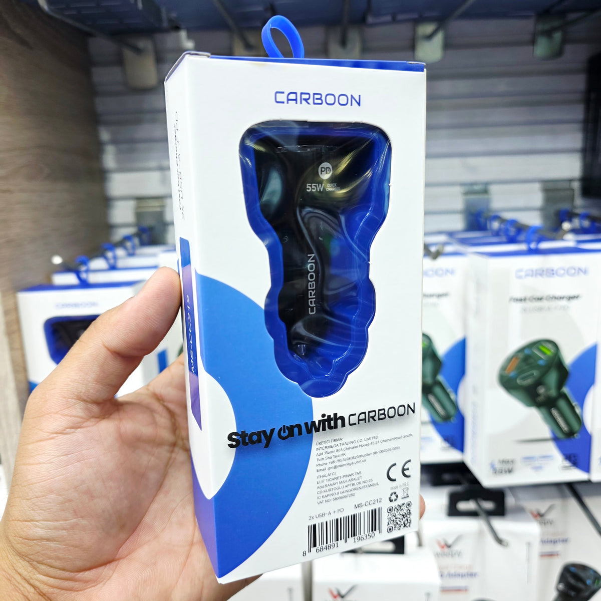( 5 adet ) 55W hızlı araç şarj başlık (2x USB-A + PD) çakmaklık CARBON