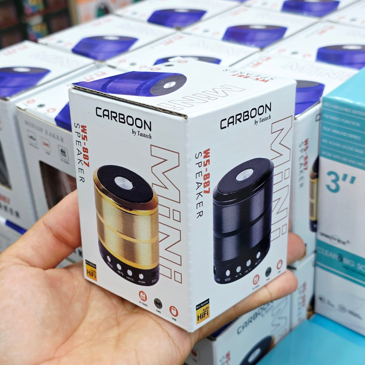 ( 3 adet ) WS-887 Şarj Edilebilir Mini Bluetooth Hoparlör FM Radyo / TF Kart Girişli CARBON