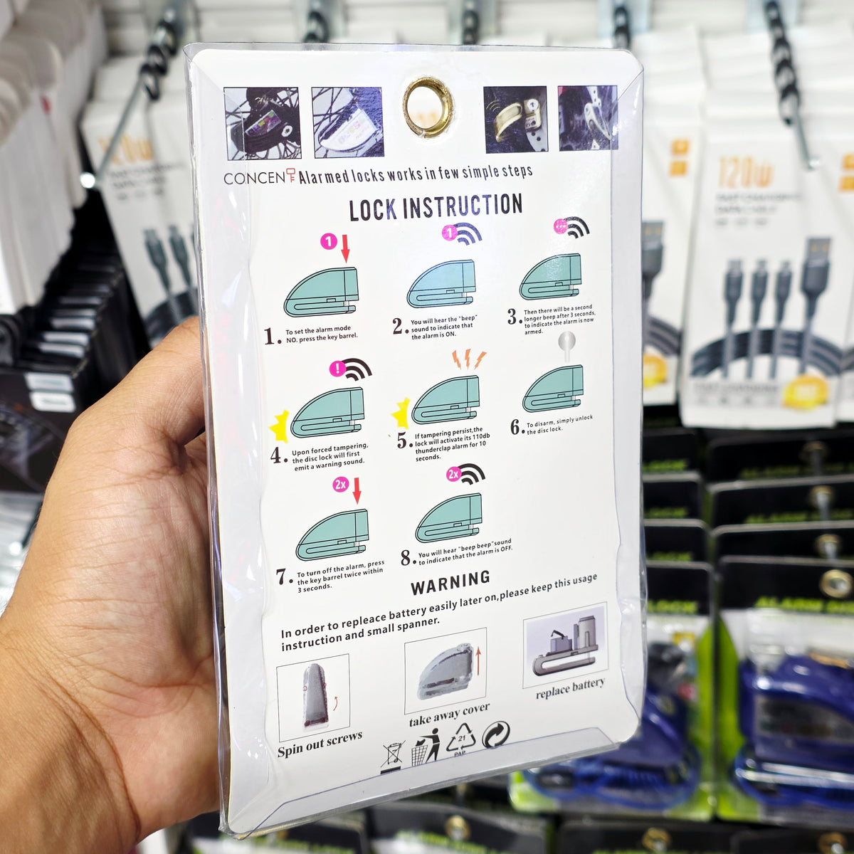 Alarmlı Motosiklet Disk Kilidi - 110 dB Sarsıntı Sensörlü Su Geçirmez Bisiklet ve Elektrikli Scooter Kilidi + Hatırlatıcı Kablo Tucci