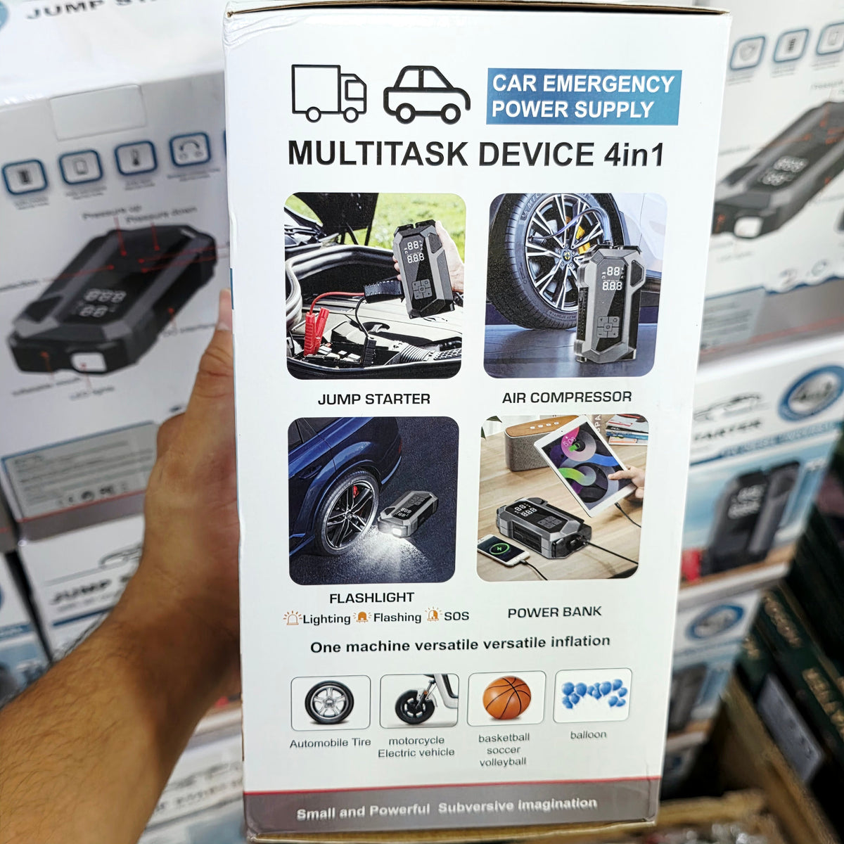 4'ü 1 Arada Taşınabilir Araç Akü Takviye Cihazı (Jump Starter) ve Dijital Hava Kompresörü - 12V Diesel Universal + el fenerli Müslüm