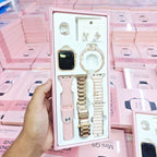 Kadın Rose Gold Akıllı Saat Seti - G9 Mini Akıllı Saat + 3 Farklı Değiştirilebilir Kordon + Kuğu Figürlü Takı Seti Hediyeli ENS