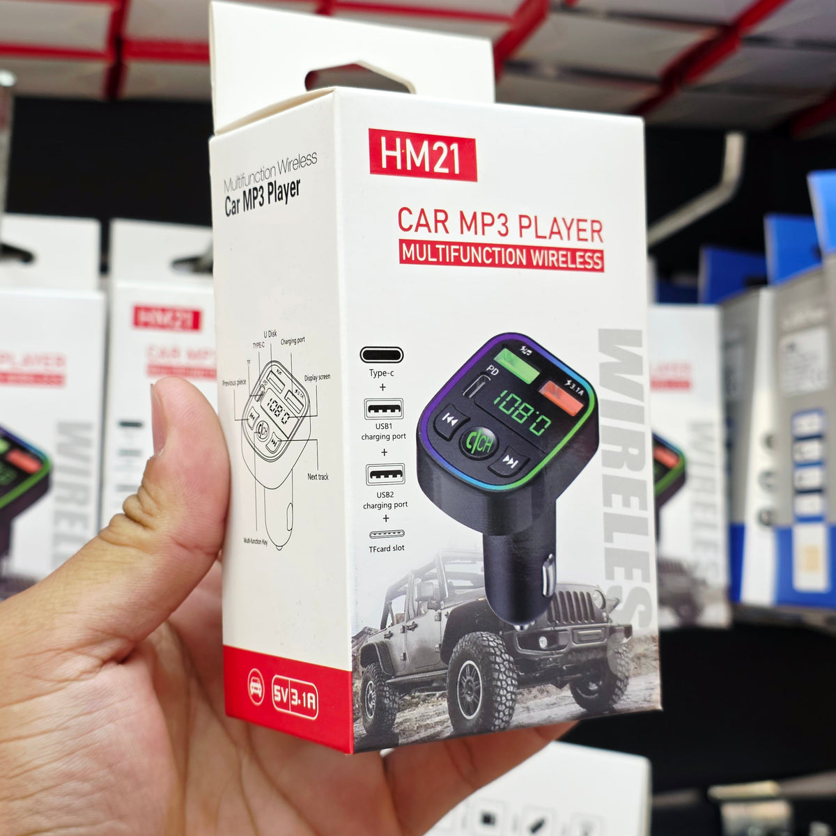 Araç İçi Bluetooth FM Transmitter - Çift USB + Type-C Hızlı Şarj Girişli Kablosuz MP3 Çalar çakmaklık TEKNOİST
