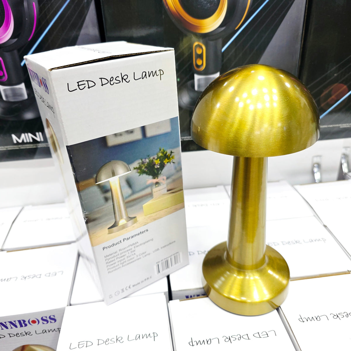 ( 5 adet ) Mantar Tasarımlı Şarjlı Kablosuz Dokunmatik LED Masa Lambası Gold - 3 Modlu Ayarlanabilir Gece Lambası Tucci