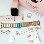 G9 Mini Kadın Akıllı Saat Rose Gold Hediye Seti - 3 Kordonlu & Kuğu Takı Aksesuar Setli Akıllı Saat (iOS ve Android Uyumlu)  TechnioTR