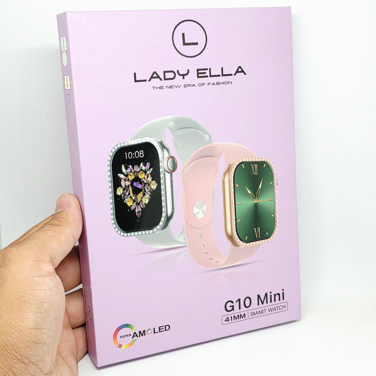 G10 Mini Kadın Akıllı Saat 41mm Süper AMOLED Ekran Taşlı Kasa Premium Tasarım (3 Kordonlu) lady ella Mstore