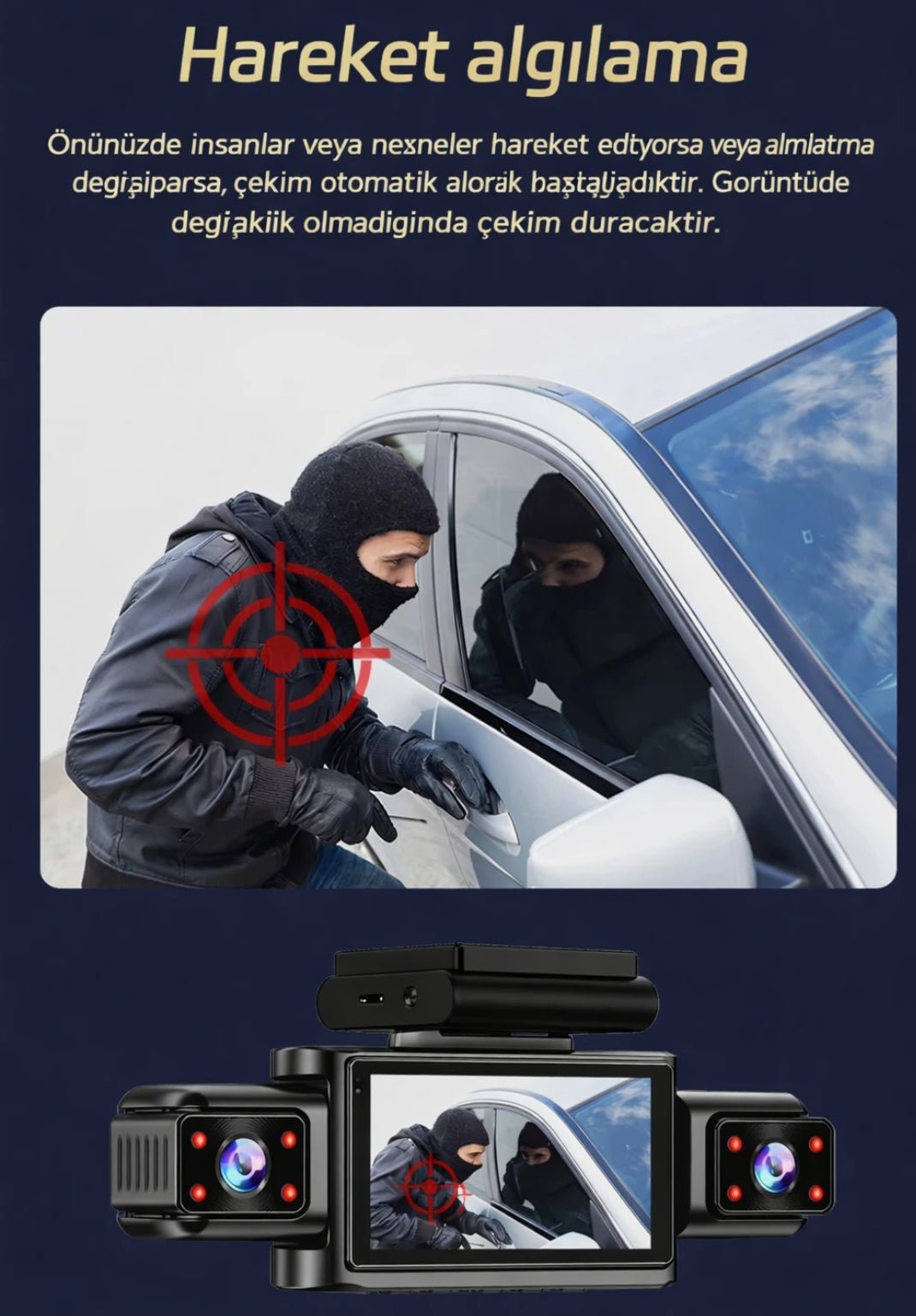 4 Kameralı 360° Döngüsel Kayıt Full HD 1080p Araç İçi Kamera - WiFi Cam, park modlu, Gece Görüşlü WDR Teknolojisi ve Yol Kayıt Cihazı - TechnioTR