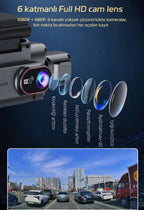 4 Kameralı 360° Döngüsel Kayıt Full HD 1080p Araç İçi Kamera - WiFi Cam, park modlu, Gece Görüşlü WDR Teknolojisi ve Yol Kayıt Cihazı - TechnioTR