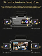 4 Kameralı 360° Döngüsel Kayıt Full HD 1080p Araç İçi Kamera - WiFi Cam, park modlu, Gece Görüşlü WDR Teknolojisi ve Yol Kayıt Cihazı - TechnioTR
