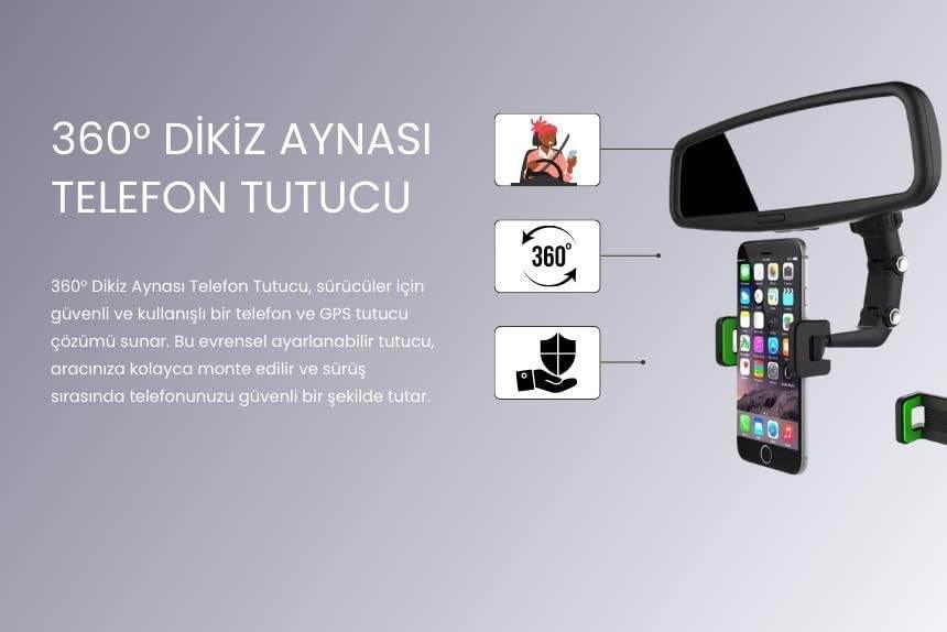 Dikiz aynaya takılan 360 derece ayarlanabilir vakumlu araç içi telefon tutucu re-03 TORİMA