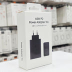 65W PD Üçlü Hızlı Şarj Adaptörü - Super Fast Charging Destekli, 2x Type-C 1x USB-A 3 Portlu Şarj Başlığı (Siyah) ÖZEL