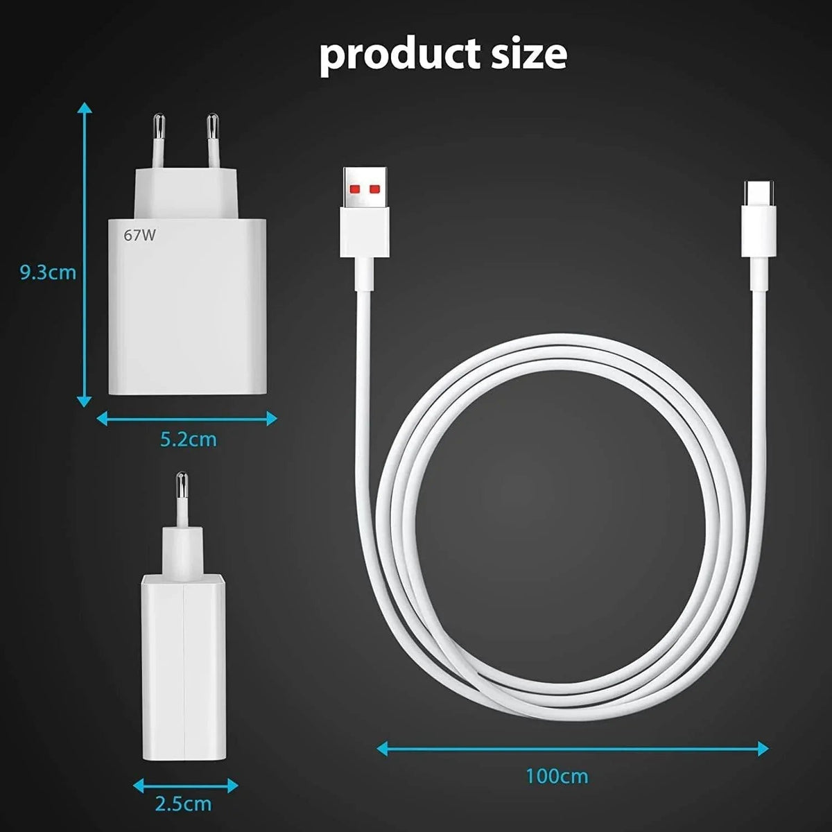 ( 5 adet ) 67w saniyeli turbo destekli usb çıkışlı başlık ve usb typec şarj seti TELETEK