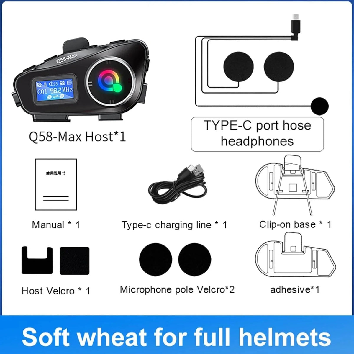 Q58 Max Kablosuz Motosiklet İnterkom Kulaklık Gürültü Engelleme, radyolu 2 Sürücü için 500M İçinde canlı telsiz Konuşur 5,3v bluetooth su geçirmez - G6P LEERFEİ