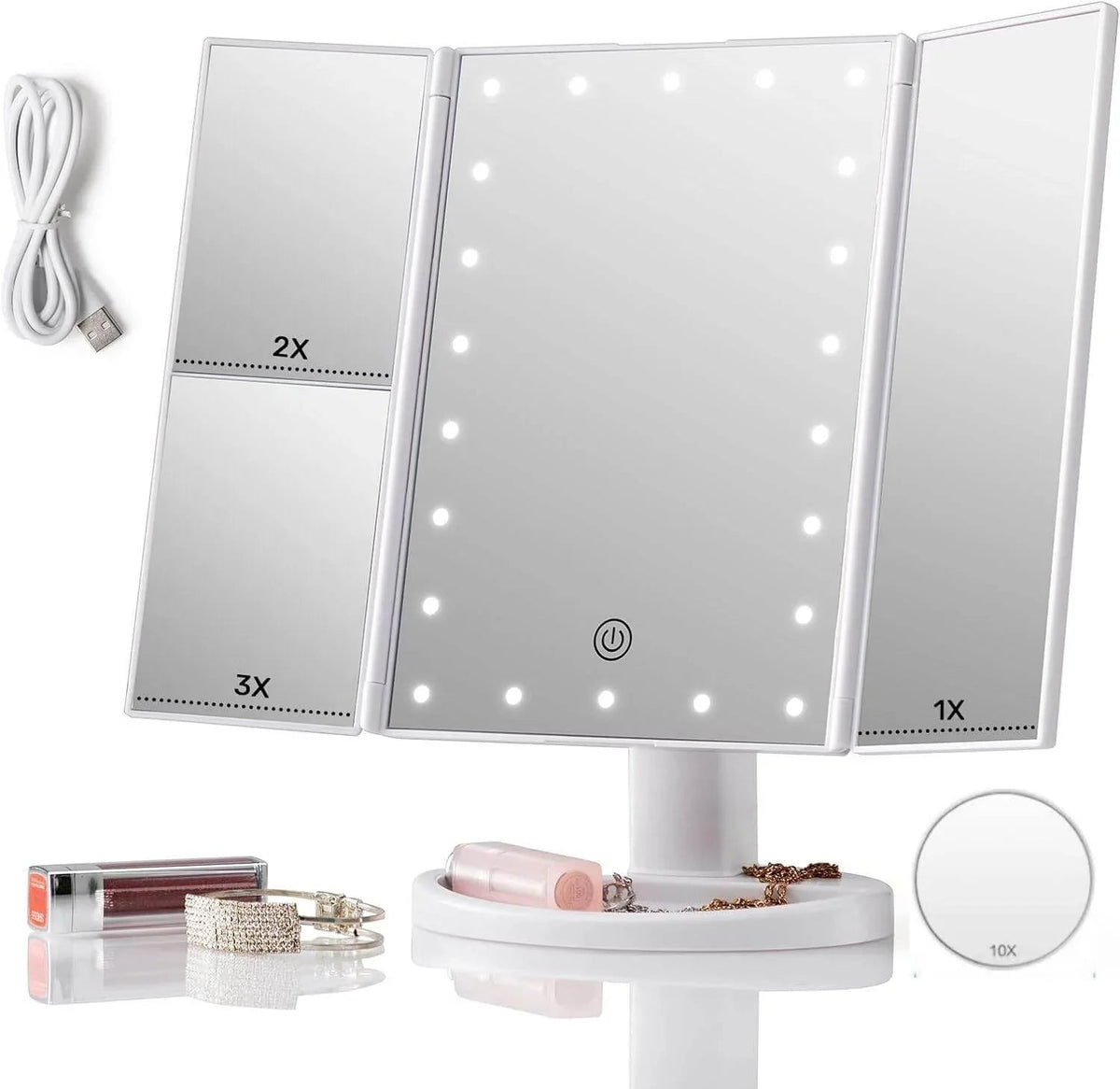 21 led ayaarlanabilir ışıklı masa üstü makyaj aynası 1x 2x 3x büyüteçli dokunmatik ekran TEKNOİST