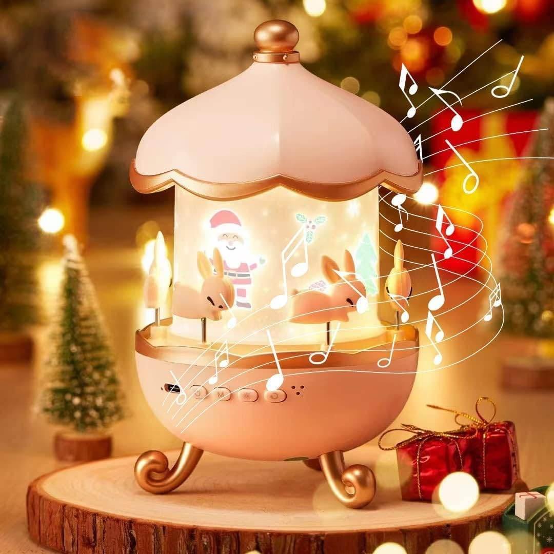 Tavşan Atlıkarınca Gece Lambası Projektörü bluetooth hoparlör, 6'lı Set Filmli Dönen LED Lamba, Büyülü Bir Çocuk Odası Atmosferi için Yıldız Projeksiyon Işığı, Çocuk Odası Dekoru için Döndürülebilir Tavşan Gece Lambası FOREFO